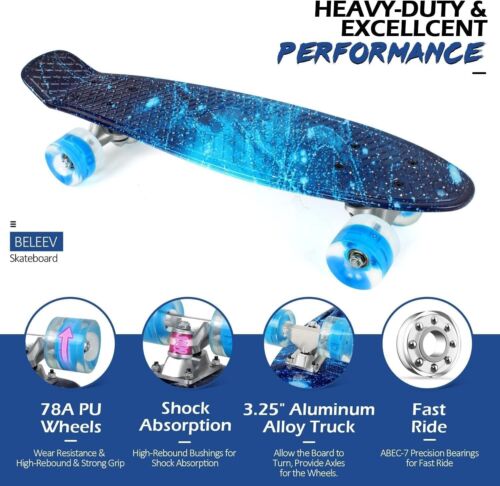 Skateboard Mini Cruiser 22 Zoll LED-Rollen All-in-One Tool für Kids - Bild 4 von 10
