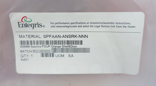 ENTEGRIS SPFAAN-ANSRK-NNN 300MM SPECTRA FOUP ORANGE SHELL & DOOR *UNUSED* - Picture 2 of 3