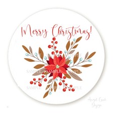 30 Merry Christmas Poinsettias Scrapbook Stickers 1.5" Round Envelope Seals