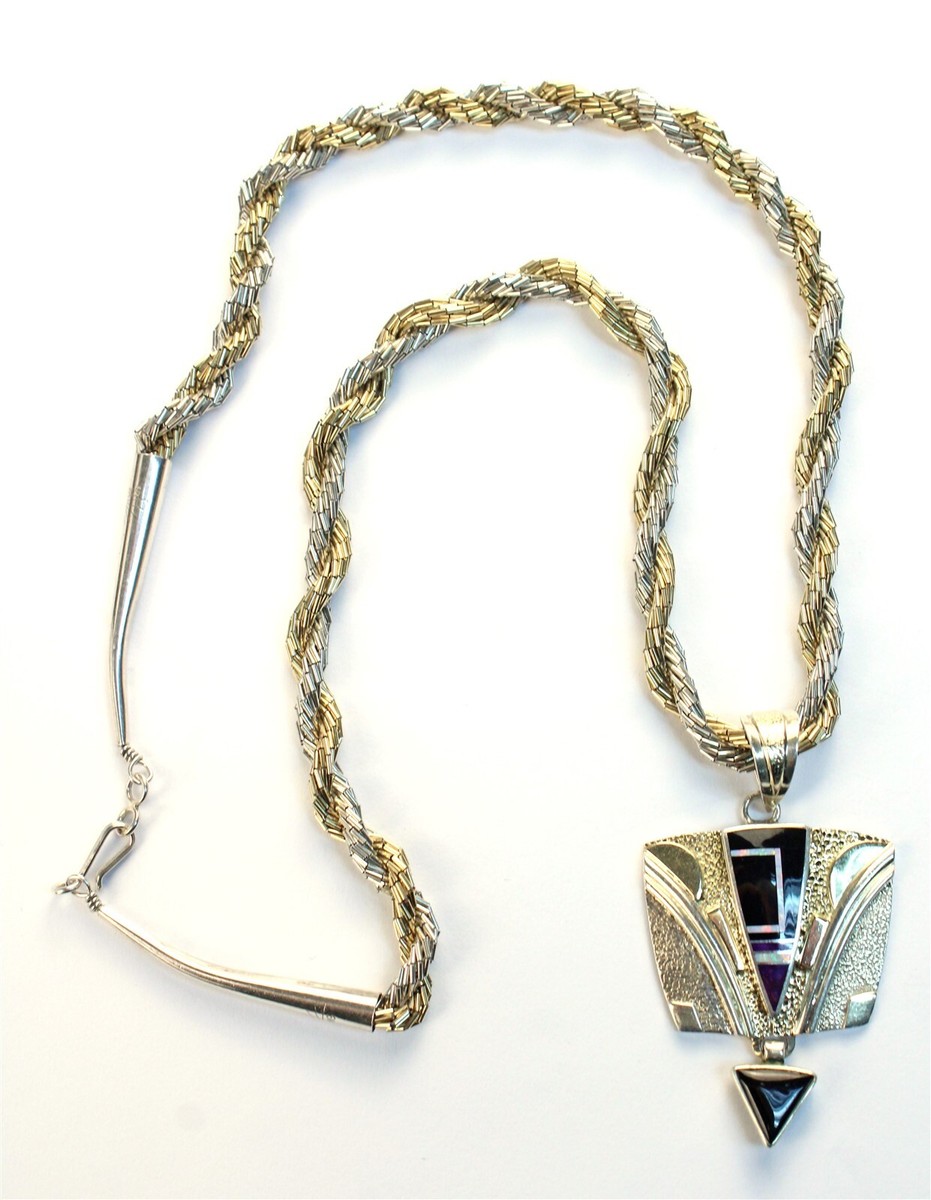 Ray Tracey Navajo 14k Sterling Stone Set Pendant Matching Chain
