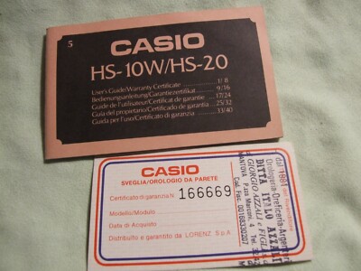 VINTAGE CASIO MODULE HS- 10W/HS- 20 USER GUIDE/WARRANTY CERTIFICATE