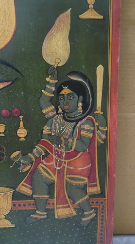 Old Collectible Decor Hand Painted Wooden Panel Hindu God Black & White Bhairava - Picture 4 of 11