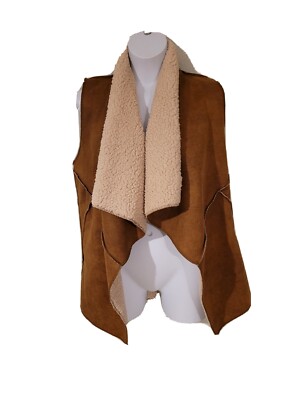 Flying Tomato Sherpa Lined Shearling Tan Open Vest Size L