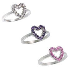 Sterling Silver Ladies' Heart Cut Out Ring w/ Brilliant Cut CZ Stones
