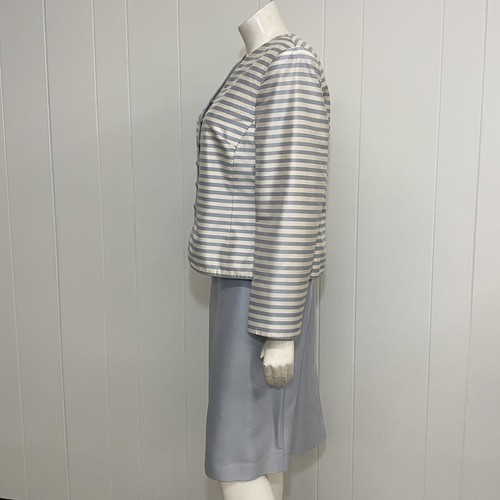 Kasper ASL Skirt Suit Women's 12P Blue White Silk Striped Buttons 2 Piece Suit - Picture 6 of 21