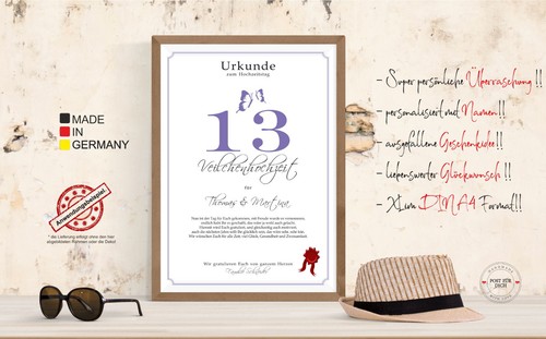 Hochzeitstag Geschenk Urkunde 1-80 Hochzeitstag Ehejubiläum wählbar - Bild 98 von 567