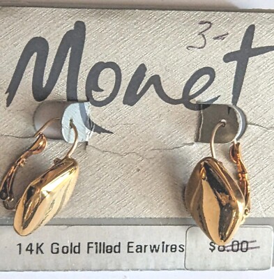 Vintage Monet Gold Clip Earrings warm gold color simple solid drop