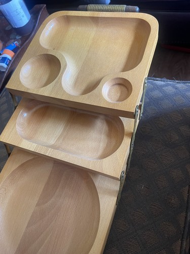 Vassoio da portata a buffet espandibile a 3 livelli in legno Karoff anni '50 metà secolo moderno - Foto 21 di 24