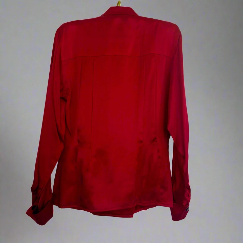 Blusa roja 100 % seda, vintage, años 80, Anne Klein II, talla: US 6 Foto 2 de 4
