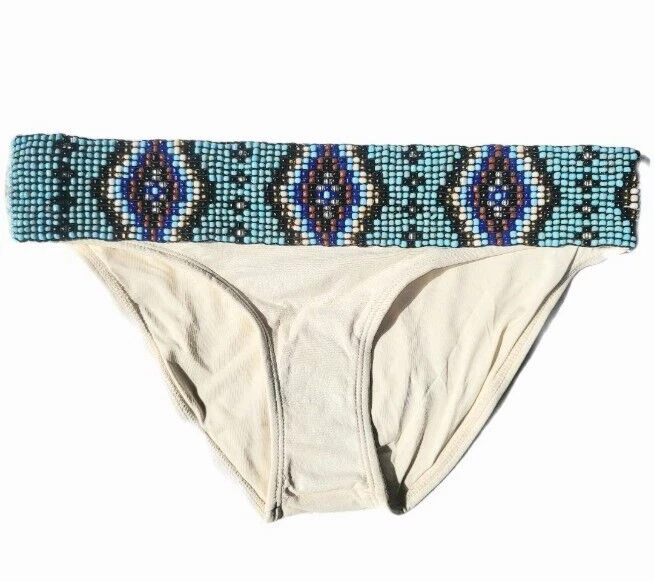 PilyQ Small XS Keshi Belted Diamond Beaded Turquoise Ivory Pearl Bikini Bottom - Image 4 of 4