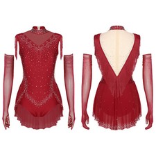 Women Bodysuit Samba Outfits Dance Costume Rumba Leotard ChaCha Mock Neck 2Pcs