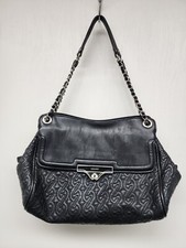 NINE WEST Faux Leather Black Shoulder Hobo Bag Purse Chain Strap Quilted Large