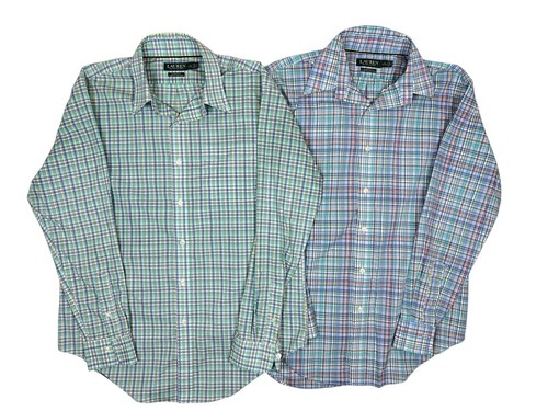 2 Ralph Lauren karierte Hemden grün blau Frühling Größe 16 34/35 Herren großes Paket