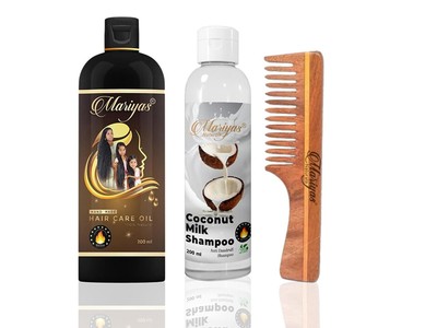 MARIYAS Herbal Hair Care Kit Oil Coconut Milk Shampoo Neem Wooden Combo Pack A4