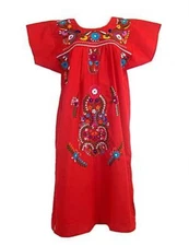 Leos Imports Mexican Dress Puebla (Medium, Red)