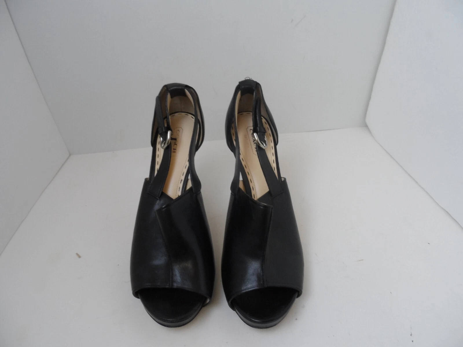 Scarpe eleganti da donna Coach Ashton in pelle nera con punta aperta e tacco alto taglia 9 5B