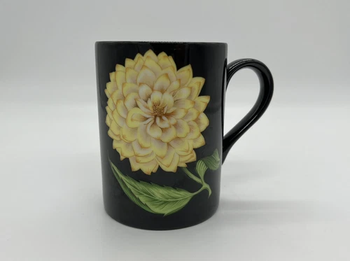 Vtg Fitz And Floyd Midnight Floral Yellow Zinnia Fine Porcelain Mug Coffee Tea