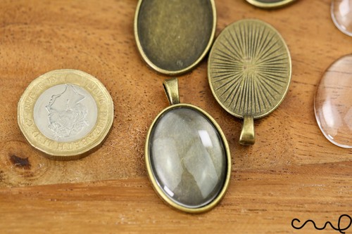 Set of 5 Cabochon Base Pendant Settings Antique Gold Tray Clear Dome 25mm x 18mm - Picture 3 of 7