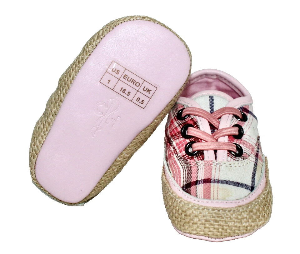 COLE HAAN Bebé Niña Mini Alpargata Encaje Zapato Talla 1 (0-12 meses) Rosa Cuadros Foto 2 de 4