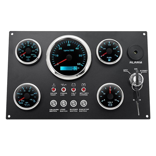 5 Gauge Set with Instrument Panel 0-6000RPM 7 Colors LED For Marine Boat Yacht - Picture 7 of 13