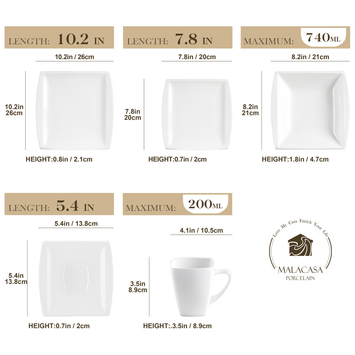 MALACASA Series Blance 6-Piece Ivory White Porcelain Dinnerware