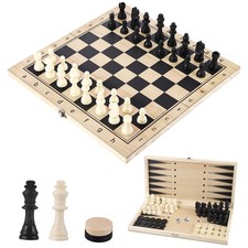 Scacchiera in Legno 3 in 1 Pieghevole Scacchi Portatili Backgammon e Dama per