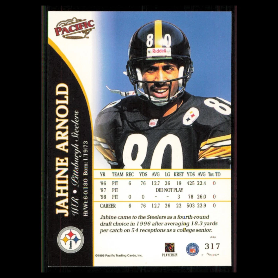 Jahine Arnold #317 1999 Pacific Pittsburgh Steelers Football Card NFL NM - Image 2 of 3