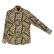 NWOT HUGO BOSS Shirt Men L Floral Geo-Print Green Coral White Button-Up Long Slv