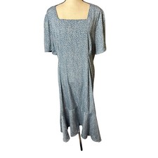 Kameya Womens 4XL Blue White Floral Square Neck Tie Back Ruffle Midi Dress
