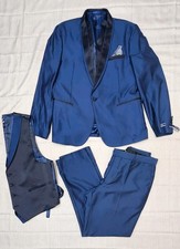 Portabella Slim Fit One Button Black Satin Shawl Lapel Tuxedo Suit 44Rx36