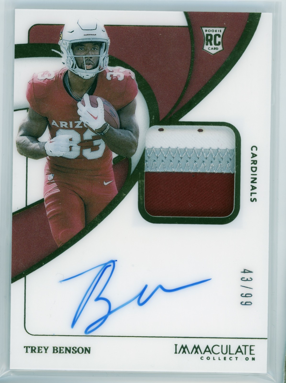 2024 Panini Immaculate Trey Benson RC Patch Auto /99 #119 Cardinals 99