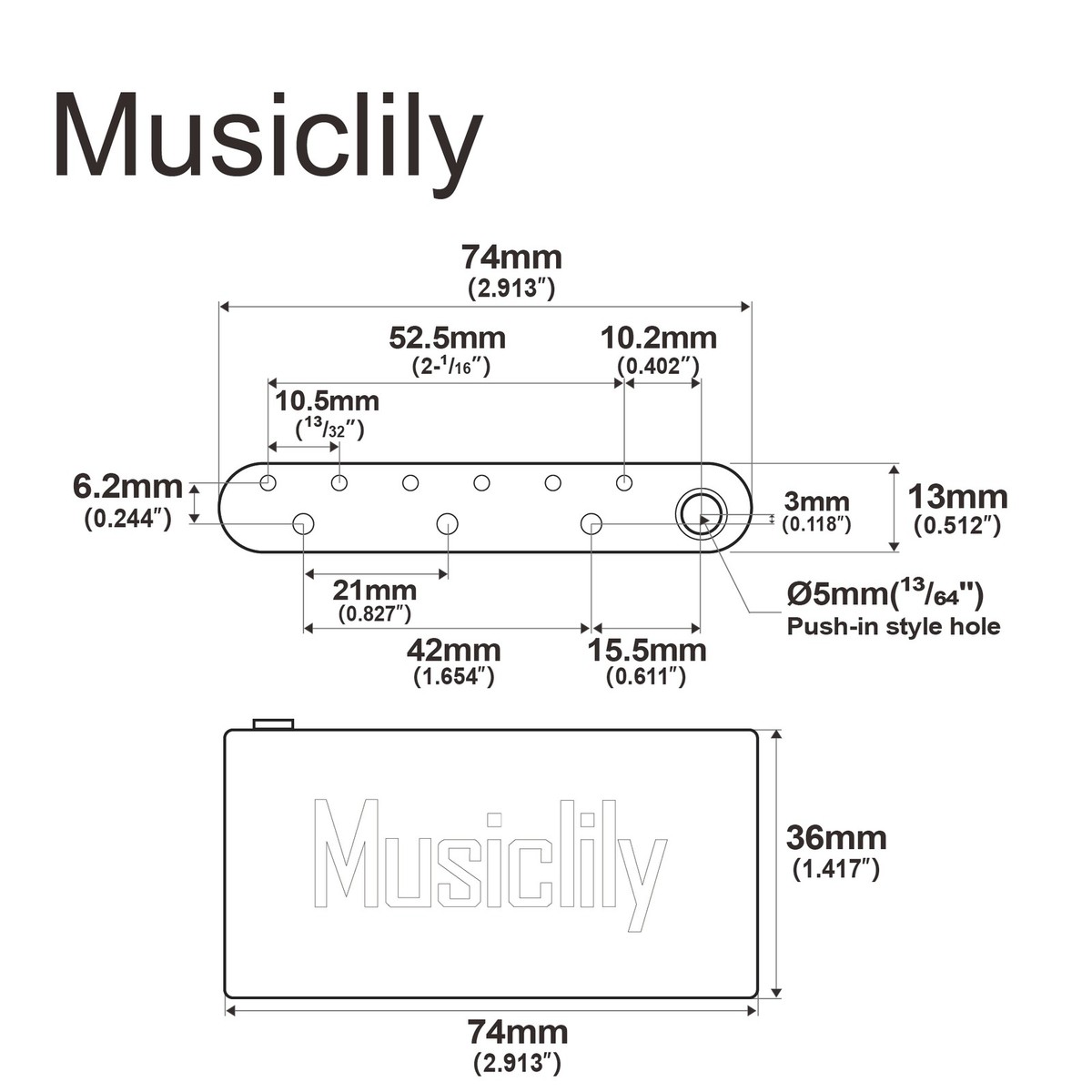 Musiclily Ultra 52,5 Mm Puente De Cola Rígida Fijo Para Guit | Meses