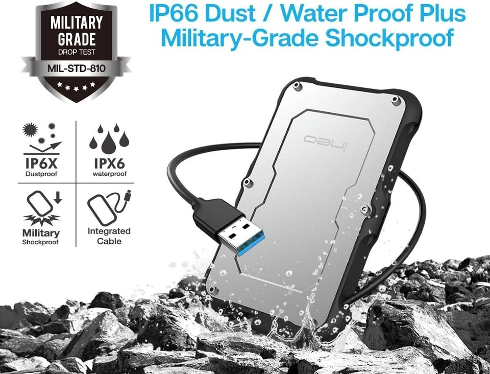 External Hard Drive Enclosure Aluminum Waterproof Shockproof for SATA SSD HDD - Image 4 of 4