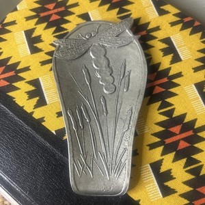 Vintage Dragonfly Cattails Pewter Spoon Rest Silver Country Cottage Granny Lucky