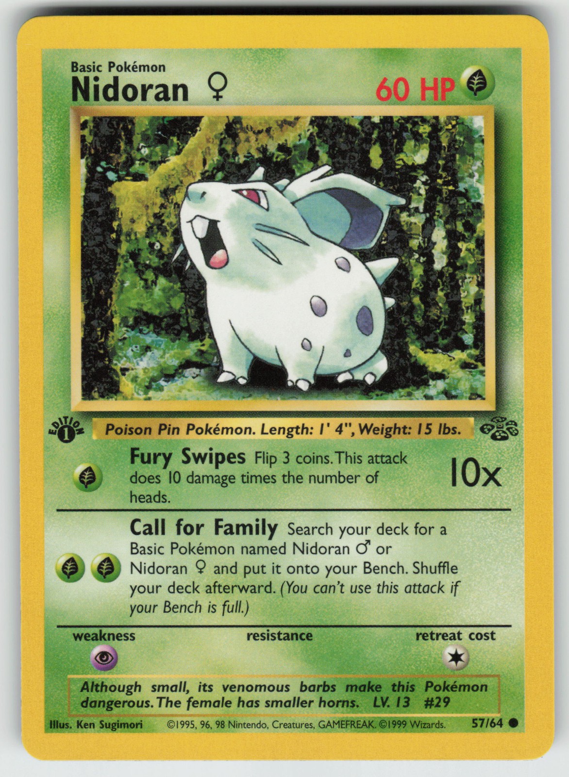 Pokemon 1st Edition Nidoran F Common Jungle 57/64 NM