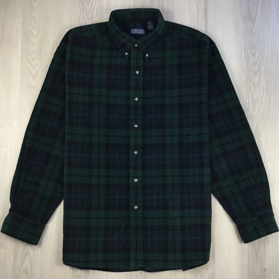 Lands End Mens Shirt XL Black Watch Plaid Corduroy Vintage 90s Long Sleeve Retro - Image 2 of 4