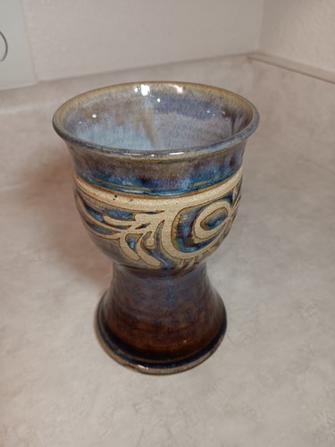 Handmade Studio Pottery Goblet Chalice With Beautiful Glaze Signed Swirl Purple - Picture 2 of 8