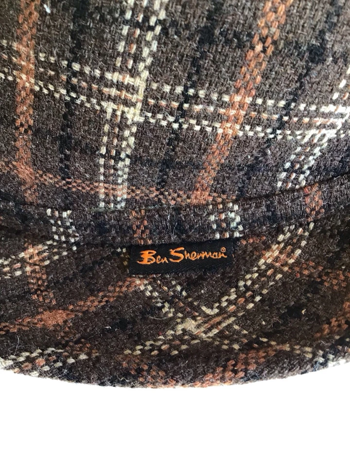 Para Hombres Ben Sherman Marrón Cuadros Fedora Corona Gorra Poliéster Sombrero Pequeño/Mediano Foto 4 de 4