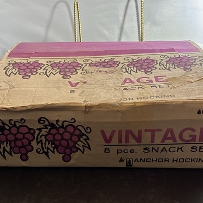 Anchor Hocking Vintage Snack Set 8 Piece, Original Packing