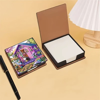 2D Purple Flower Room Cute Cat Fairy Tale Sticky Note Box, Contains 160 Sheets o