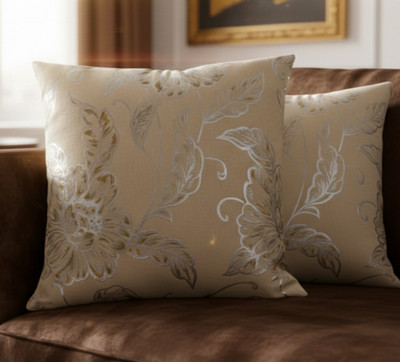 Kissenbezug Champagner Beige Silber Metallic Blumen 18x18'' 45x45cm versteckter Reißverschluss