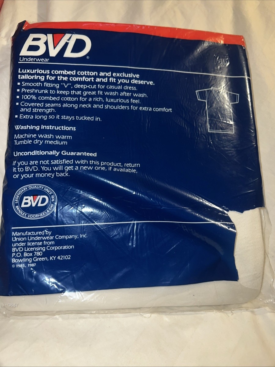 Vintage 80s BVD V-Neck Cotton White T-Shirts 3-Pack Men's Large