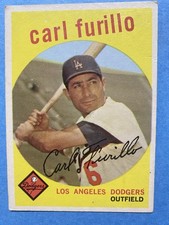 1959 Topps Carl Furillo #206 White Back Los Angeles Dodgers Baseball No Creases