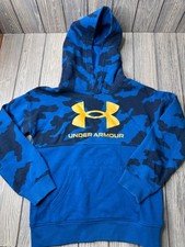 Under Armour Boys Blue Camo Hoodie Sweatshirt Size 7 Loose Fit Fleece