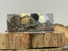 Native Navajo Kee Brown Sterling and Gold Storyteller Cuff Bracelet-- 2803.25