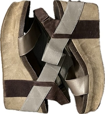 OTBT Women's Strappy Sandals Beige Brown Leather Slip On Wedge Casual Size 8 