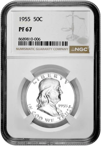 1955 50C Proof Silver Franklin Half Dollar NGC Graded PF 67 in New Holder