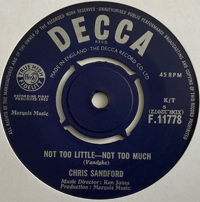 Chris Sandford - Not Too Little Not Too Much - 7   Vinyl Single