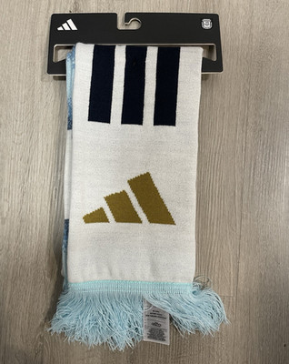 adidas AFA Striped Knit Scarf White/Light Blue/Black/Gold Fringe Logo OS