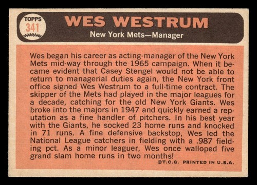 1966 Topps Wes Westrum #341 EX New York Mets - Picture 2 of 2